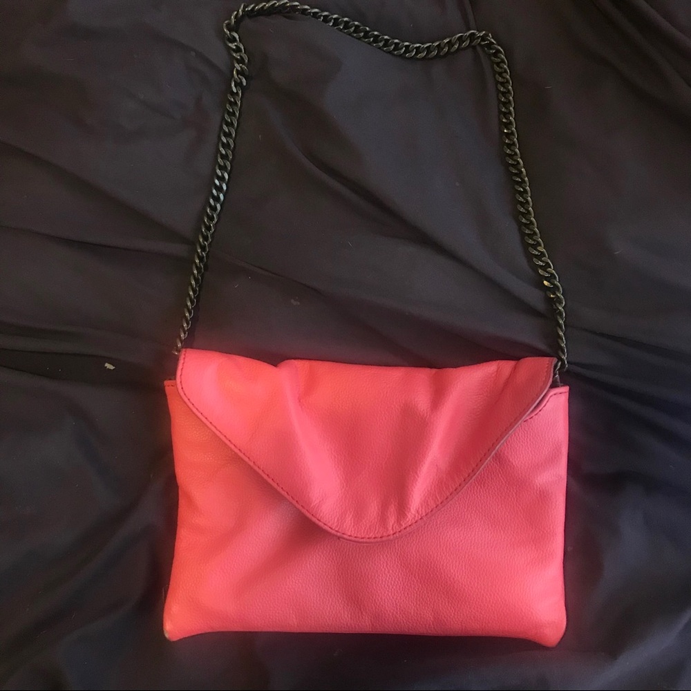 J. Crew: coral-colored leather envelope clutch